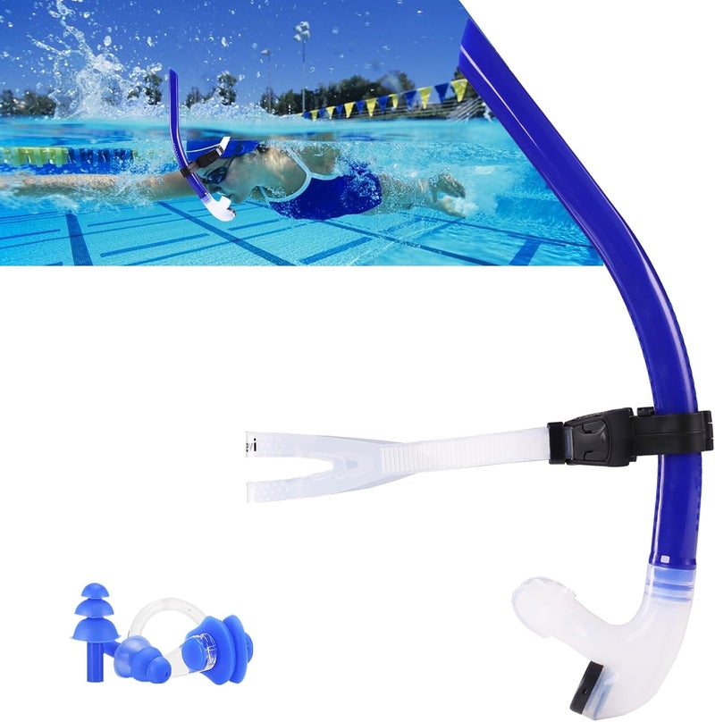 Focevi Swim Snorkel for Lap Swimming，No Loud gurgling Noise No Hurt Forehead No Slip Swimming Snorkeling Training for Adult/Kid/Youth,Swimmer Snorkle Center Mount Snorkel One-Way Purge Valve - Image 1