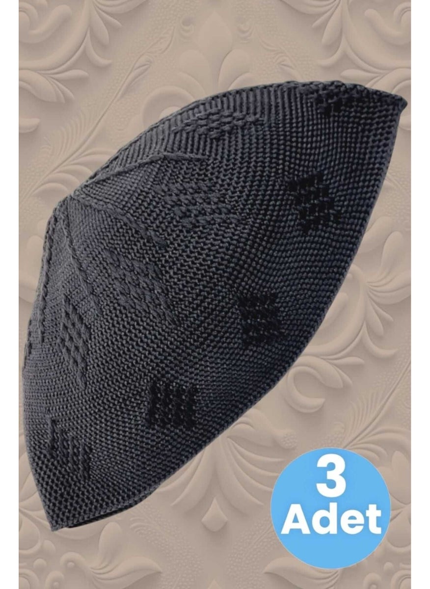 Hızırım 3-Piece Woven Knitted Patterned Skullcap Quality Prayer Cap  - Image 1