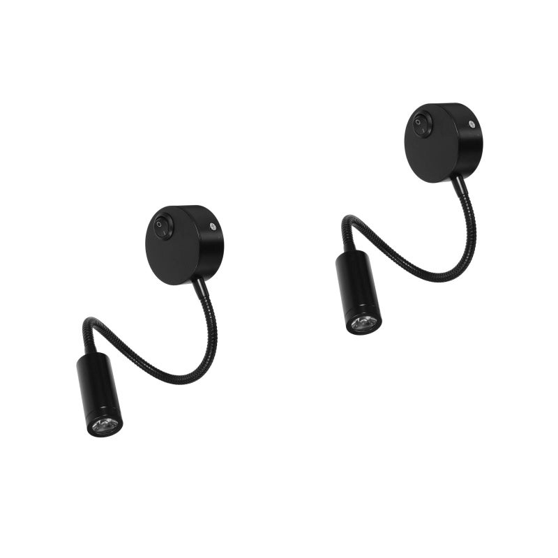 4 Pcs 3W Flexible Gooseneck Bedside Reading Light Plug in Wall Light Cylinder with (Black) - Image 3