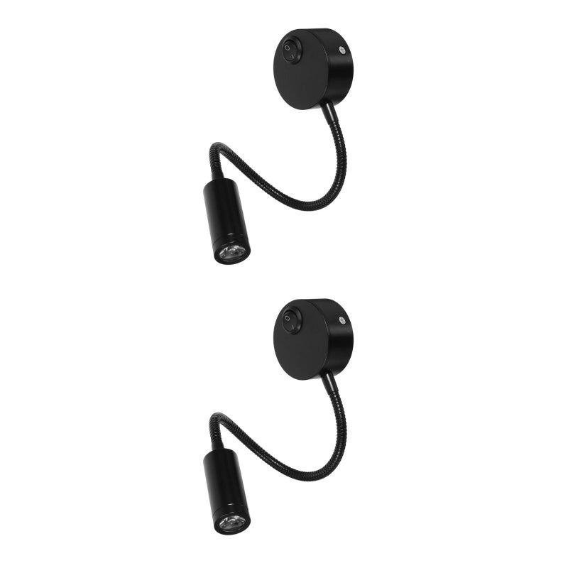 4 Pcs 3W Flexible Gooseneck Bedside Reading Light Plug in Wall Light Cylinder with (Black) - Image 1