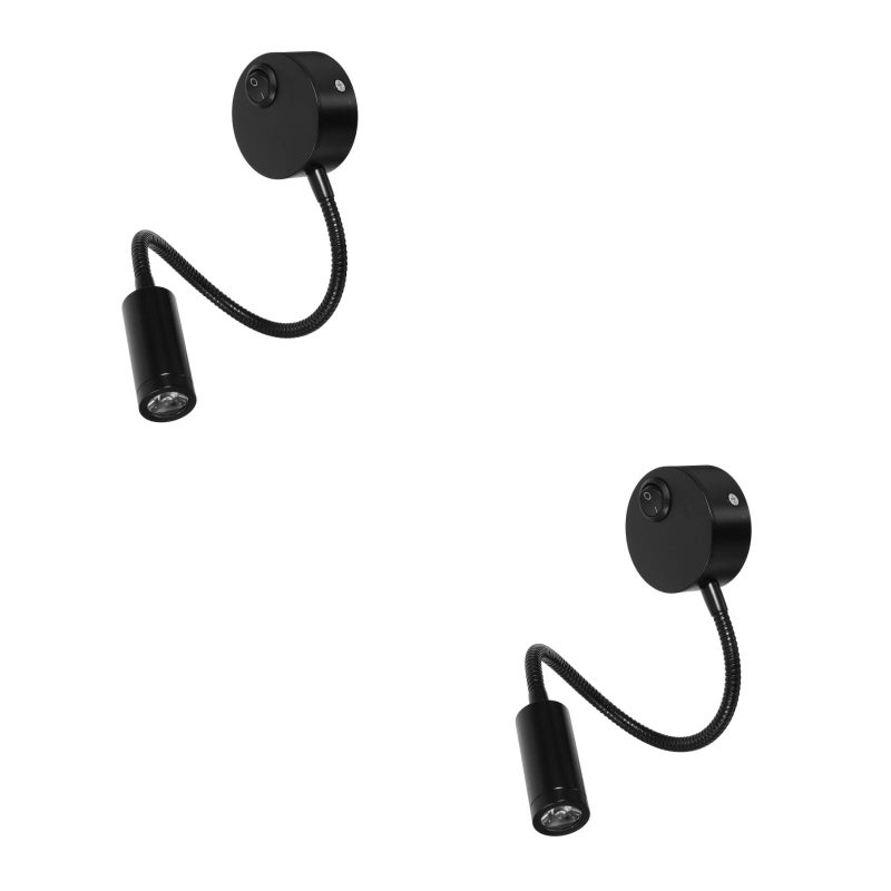 4 Pcs 3W Flexible Gooseneck Bedside Reading Light Plug in Wall Light Cylinder with (Black) - Image 5