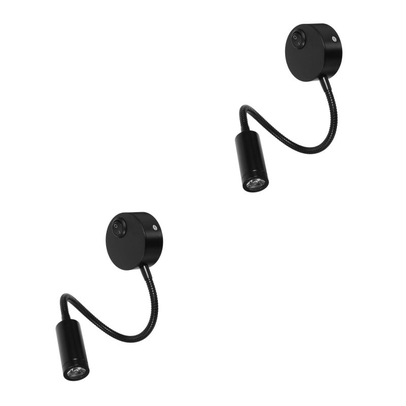 4 Pcs 3W Flexible Gooseneck Bedside Reading Light Plug in Wall Light Cylinder with (Black) - Image 2