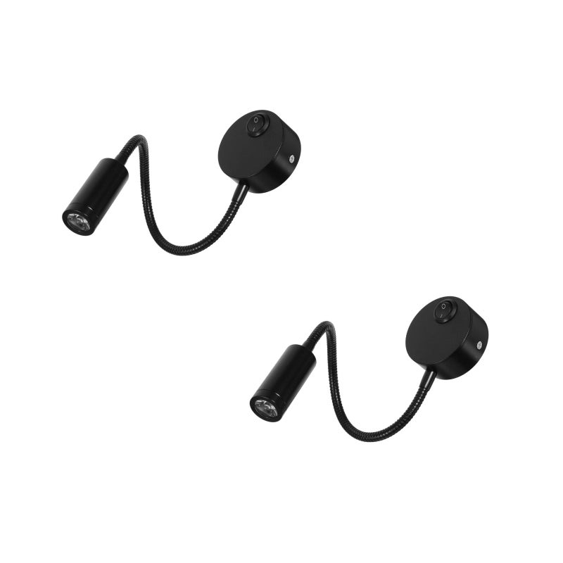 4 Pcs 3W Flexible Gooseneck Bedside Reading Light Plug in Wall Light Cylinder with (Black) - Image 4