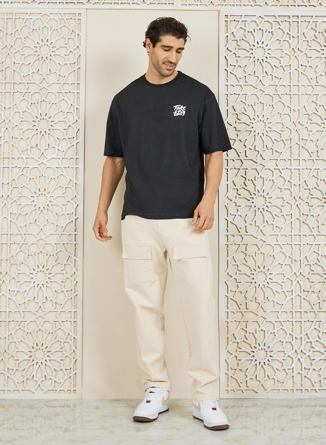 Styli Oversized Acid Washed Take It Easy Chest Print T-shirt - Image 2