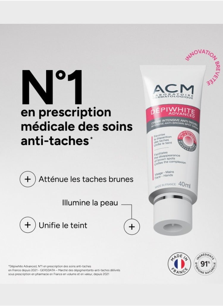 ACM Laboratoire dermatologique - ACM Depiwhite Advanced Cream – Intensive Dark Spot Corrector & Brightening Moisturizer, 40ml – Reduces Hyperpigmentation & Evens Skin Tone - Image 1