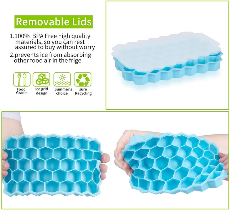 AIMERS Ice Cube Tray with Plastic Lid AIMERS 2 Pack 74 Cubes Silicone Ice Cube Tray Easy Release Stackable Flexible Honeycomb Silicone Ice Cube Mold Tray for Whiskey and Baby Food BPA Free Multicolor - Image 2