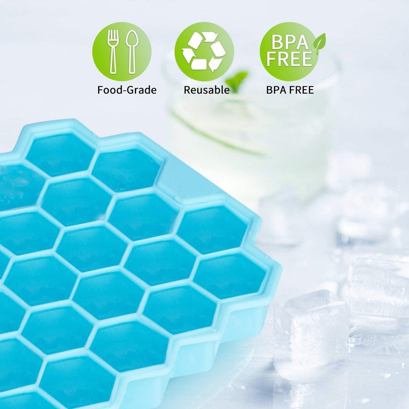 AIMERS Ice Cube Tray with Plastic Lid AIMERS 2 Pack 74 Cubes Silicone Ice Cube Tray Easy Release Stackable Flexible Honeycomb Silicone Ice Cube Mold Tray for Whiskey and Baby Food BPA Free Multicolor - Image 5
