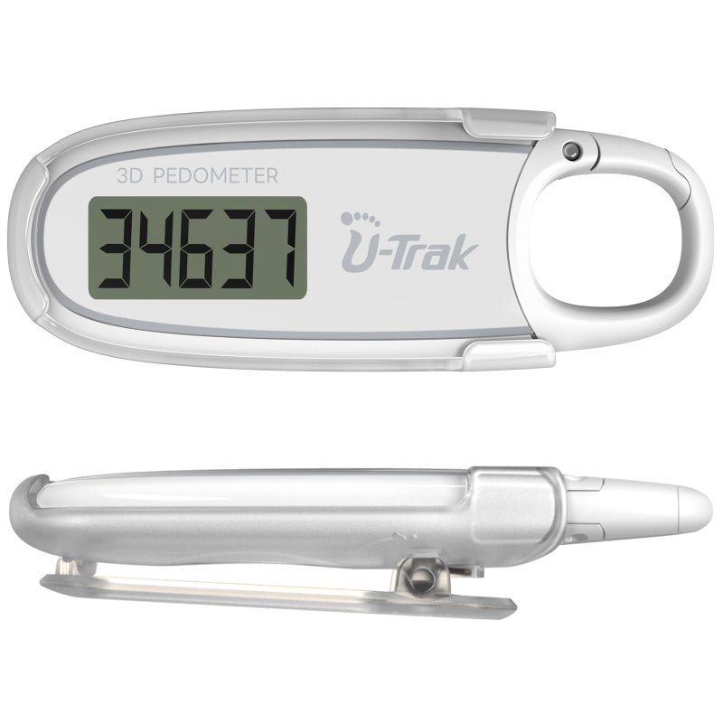 U-Trak عداد خطوات ثلاثي الأبعاد للمشي مع مشبك قابل للإزالة وكارابينر عداد خطوات بسيط للمشي دقيق للرجال والنساء والأطفال (أبيض) - Image 1