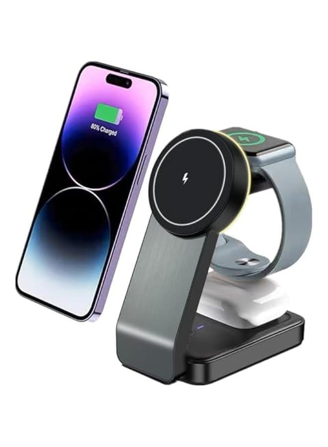 محطة شحن لاسلكية 3 في 1 قابلة للطي للسفريت متوافقة مع سلسلة 15/14/13/12 Apple Watch و Airpods - Image 1