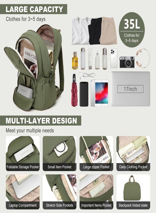 جوي واي حقيبة ظهر صغيرة قابلة للطي للنساء من جوي واي - خفيفة الوزن، مبطنة ومقاومة للماء، حقيبة سفر، حقيبة مدرسية يومية لطيفة، مثالية للعمل والمدرسة (لون أخضر عسكري) - Image 3