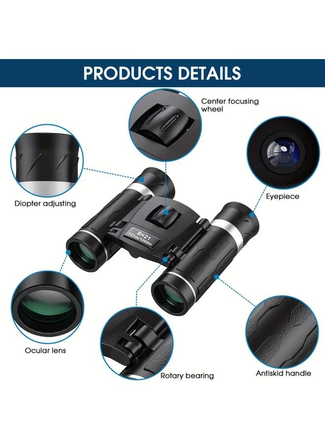 Black Compact 8x21mm Binoculars Lightweight Foldable For Hunting Bird Watching - Image 2