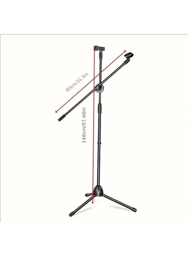 103 Black Live Streaming Microphone Stand With Double Clip Speaker Floor Monitor - Image 3