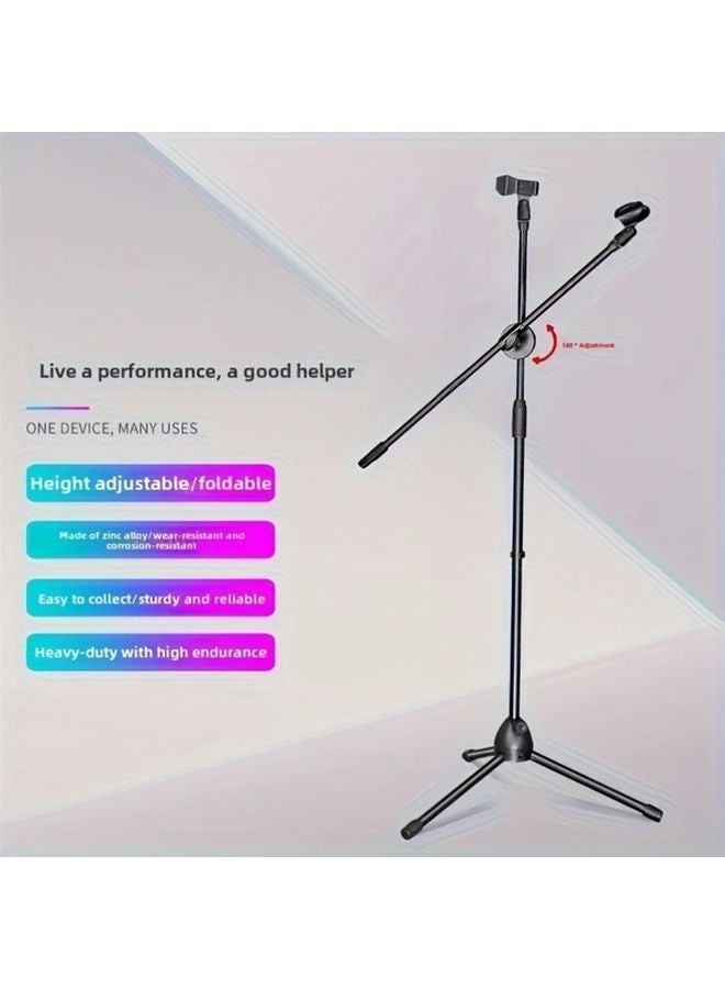103 Black Live Streaming Microphone Stand With Double Clip Speaker Floor Monitor - Image 2