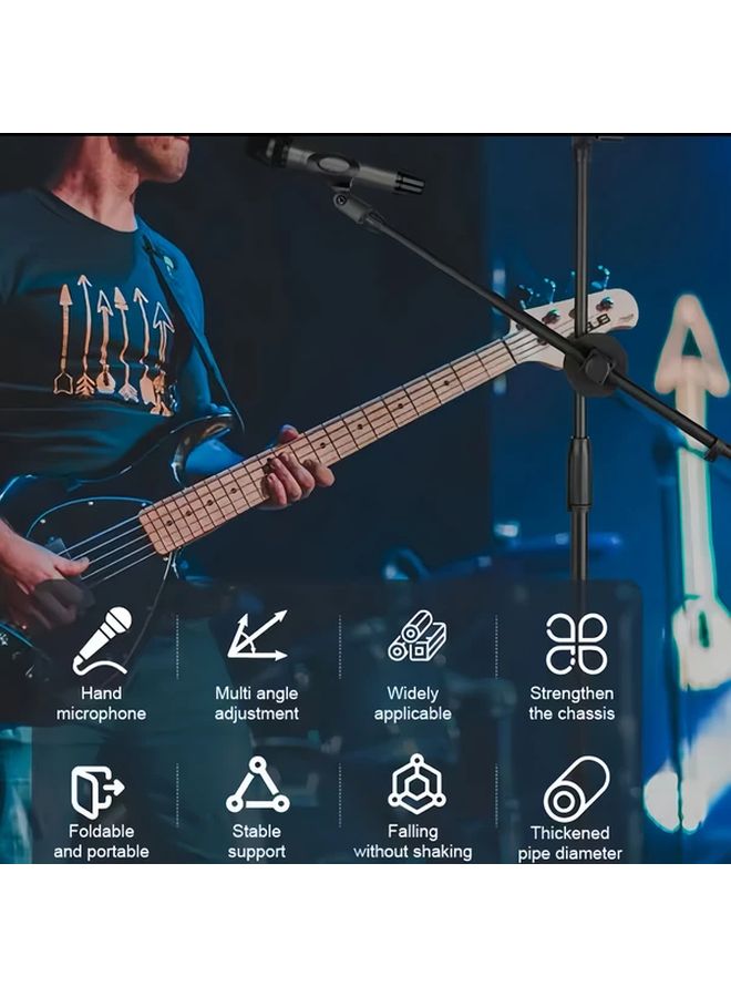 103 Black Live Streaming Microphone Stand With Double Clip Speaker Floor Monitor - Image 5