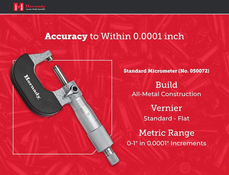 Hornady ميكرومتر فرنييه 050072 - معدات إعادة التحميل لقياس الأقطار والأطوال حتى نطاق 1 بوصة ودقة 0.0001 بوصة - ميكرومتر إعادة التحميل مع قفل رافعة، قفل عمود، وحقيبة تخزين - Image 4