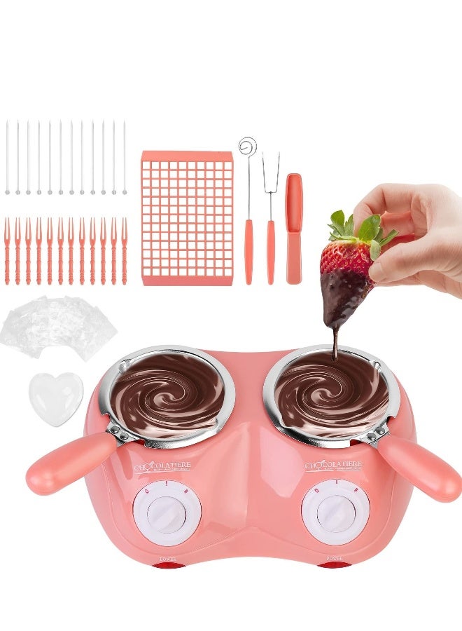 Electric Chocolate Melting Pot Gift Set Chocolates Candy Making Or Cheese Fondue Fountain Kit W/7 Free Accessories Including Molds Trays Dipping Forks  Recipe Book(Pink) - Image 1