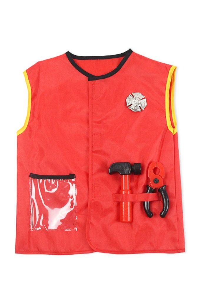 Chamdol Kids’ Firefighter Costume with Play Accessories – Red Dress-Up Suit with Tools (Extinguisher, Axe, Hammer) - Image 3