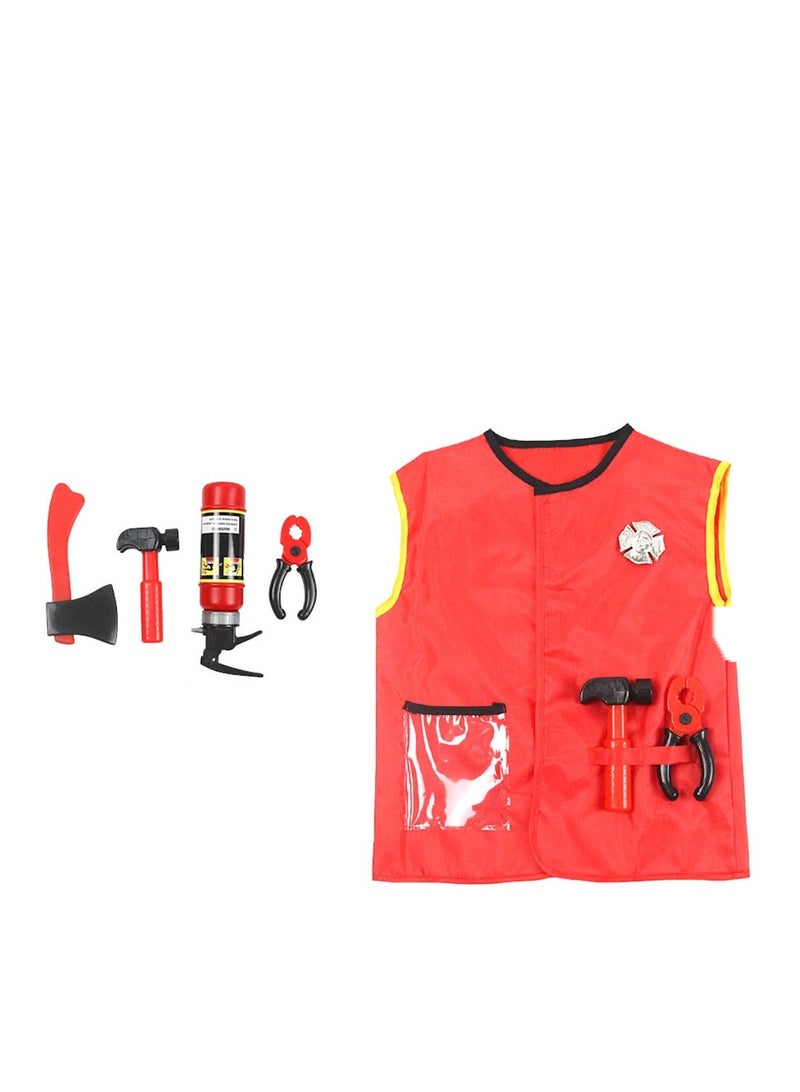 Chamdol Kids’ Firefighter Costume with Play Accessories – Red Dress-Up Suit with Tools (Extinguisher, Axe, Hammer) - Image 2