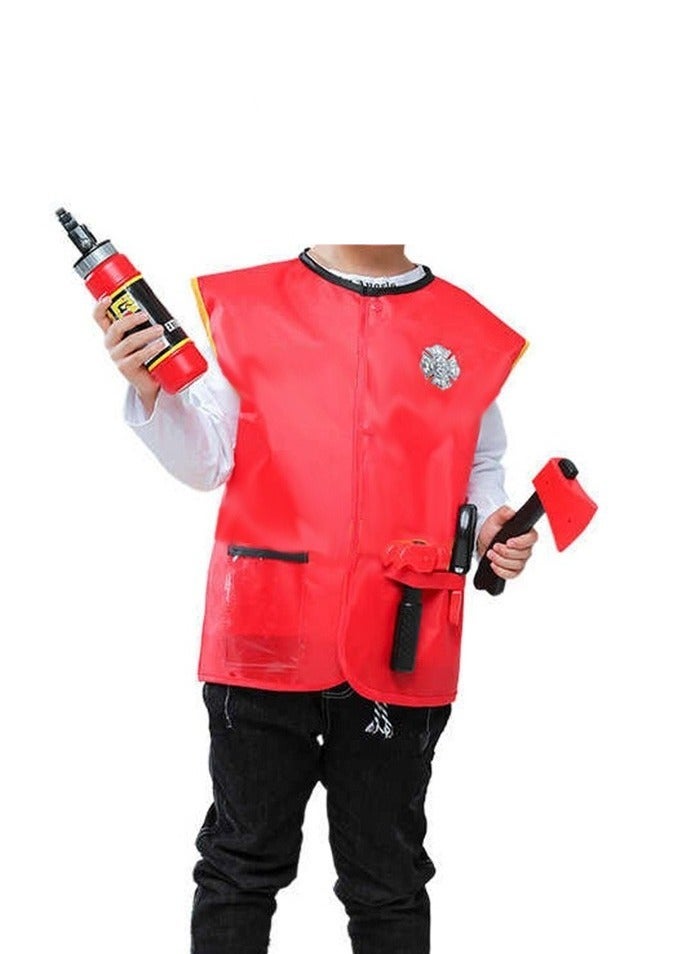 Chamdol Kids’ Firefighter Costume with Play Accessories – Red Dress-Up Suit with Tools (Extinguisher, Axe, Hammer) - Image 5