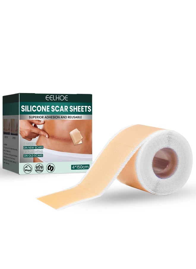 EELHOE - Silicone Scar Sheets (Scar Roll-4*150cm), Silicone Scar Tape, Reusable Silicone Scar Tape, Beauty Patch Scar Patch, Scar Removal Away Strips for Keloid, C-Section, Surgery, Burn, Acne et - Image 1