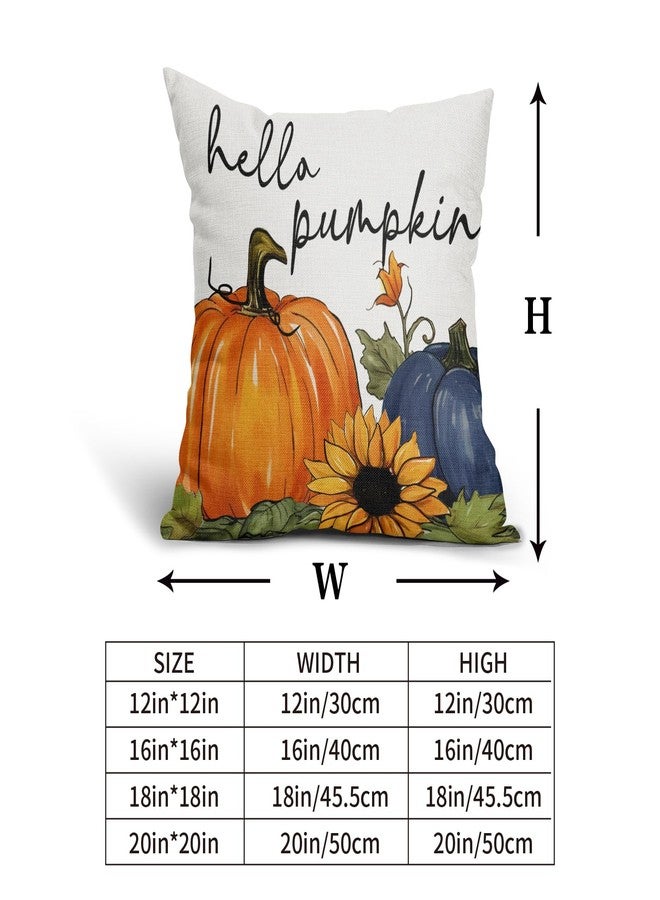 Sweetshow Blue Pumpkin Pillow Covers 18x18 Inch Set of 2 Happy Autumn Thanksgiving Throw Pillowcase Cotton Linen Square Fall Decor Fall Sunflowers Pumpkin Cushion Cover for Patio Sofa Bedroom Indoor Party - Image 4
