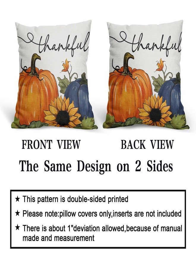 Sweetshow Blue Pumpkin Pillow Covers 18x18 Inch Set of 2 Happy Autumn Thanksgiving Throw Pillowcase Cotton Linen Square Fall Decor Fall Sunflowers Pumpkin Cushion Cover for Patio Sofa Bedroom Indoor Party - Image 5