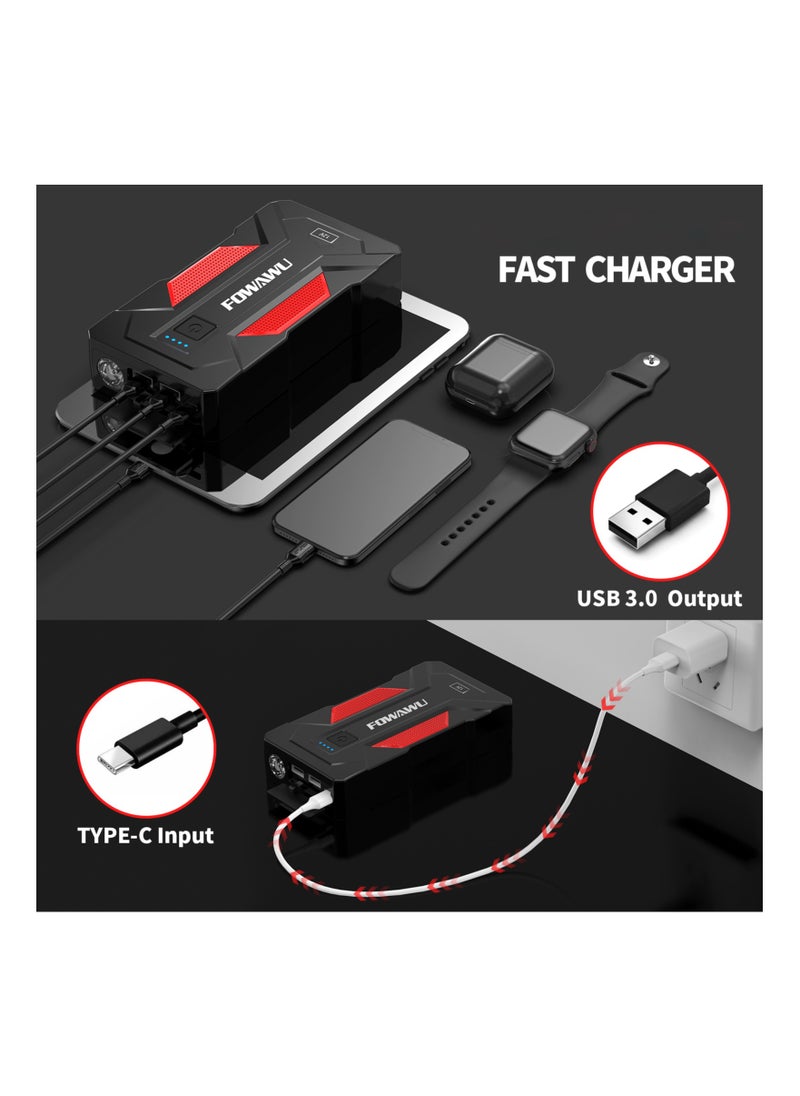 FOWAWU - FOWAWU 6000A Car Jump Starter, Jump Starter, 22800mAh Car Battery Jump Starter, Car Jump Starters, Portable Battery Jumper Starter, Portable Car Jump Starter, Portable Battery Jump Starter For Car, Battery Jump Starter, Jump Starter Battery Pack - Image 1