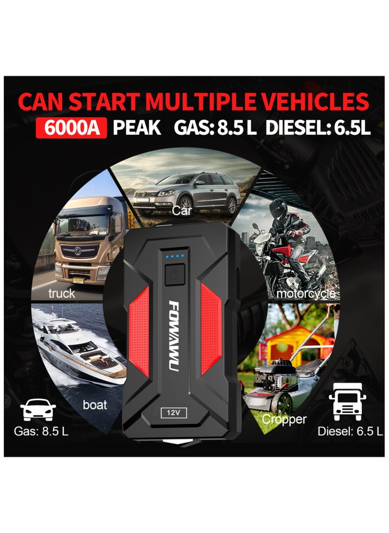 FOWAWU - FOWAWU 6000A Car Jump Starter, Jump Starter, 22800mAh Car Battery Jump Starter, Car Jump Starters, Portable Battery Jumper Starter, Portable Car Jump Starter, Portable Battery Jump Starter For Car, Battery Jump Starter, Jump Starter Battery Pack - Image 1