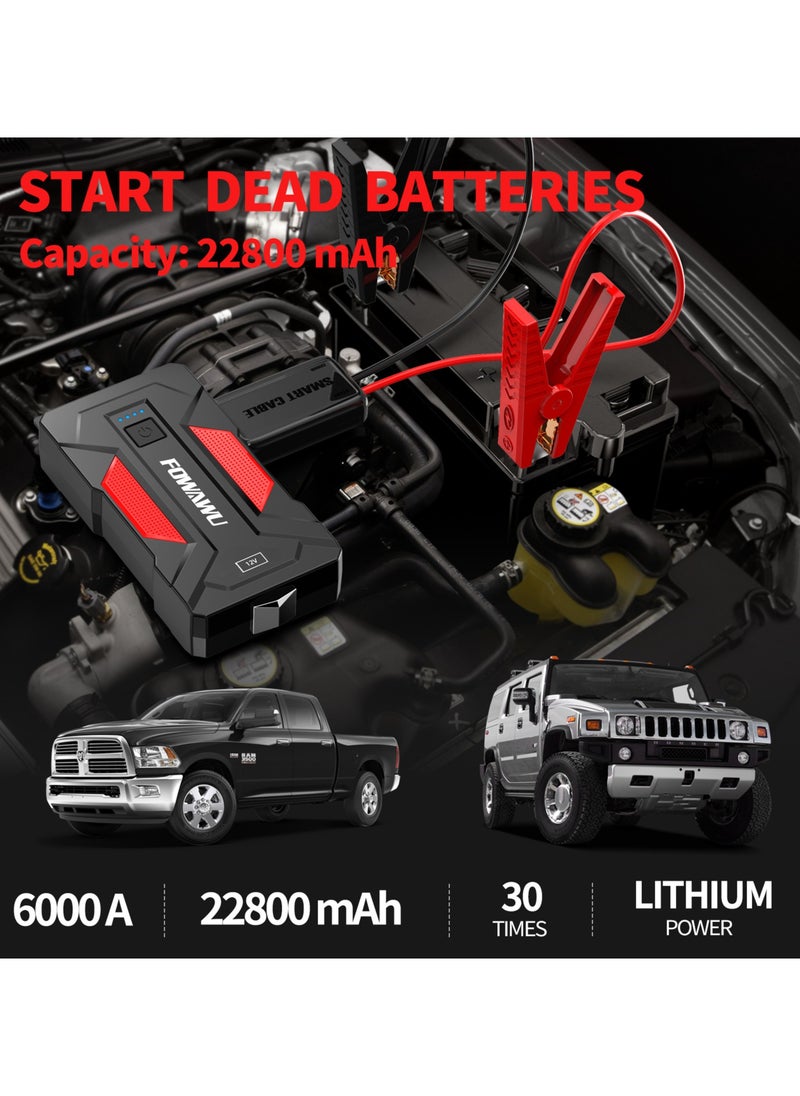 FOWAWU - FOWAWU 6000A Car Jump Starter, Jump Starter, 22800mAh Car Battery Jump Starter, Car Jump Starters, Portable Battery Jumper Starter, Portable Car Jump Starter, Portable Battery Jump Starter For Car, Battery Jump Starter, Jump Starter Battery Pack - Image 1