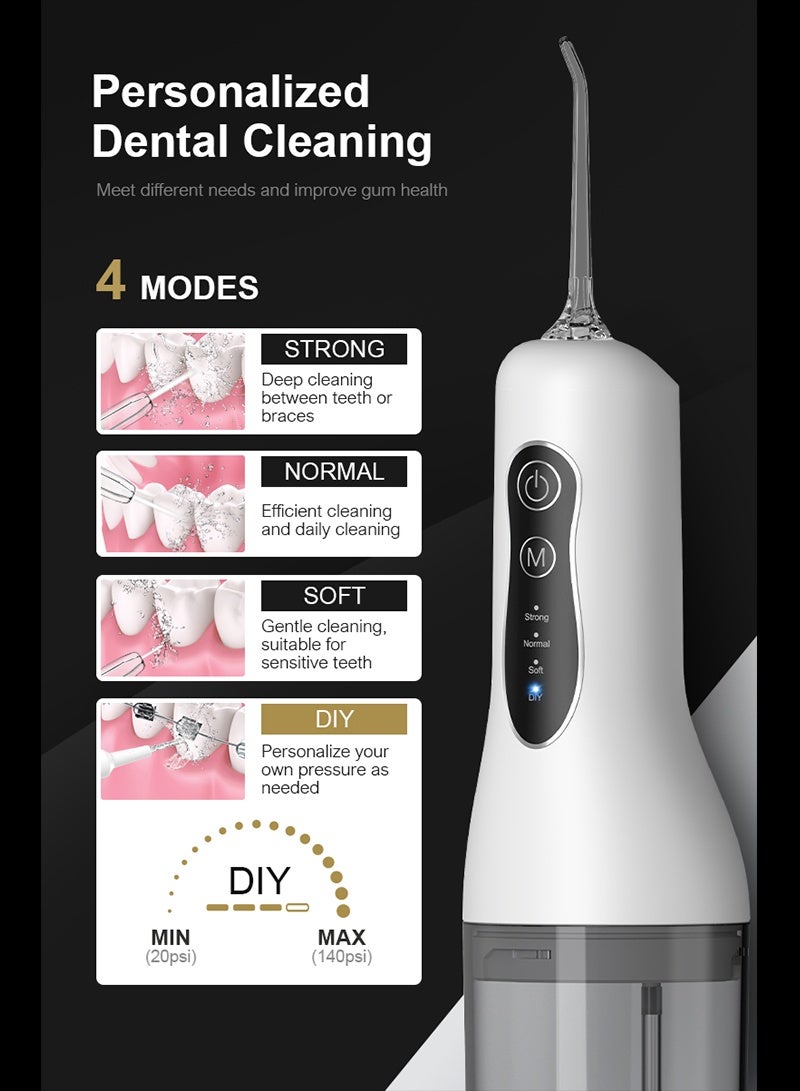 CAYGA Portable Water Dental Flosser For Teeth Cleaning Dental Oral Irrigator With 4 Modes Scalable 5 Jet Nozzles IPX7 Water Resistance 260ML - Image 3