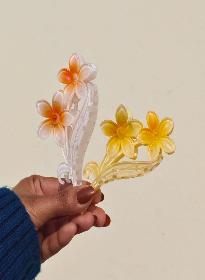 VORSET 2 Pcs Glocy Flower Claw Hair Clips for Thick and Thin Hair - Large Cute Accessories, Style 2 - Image 1