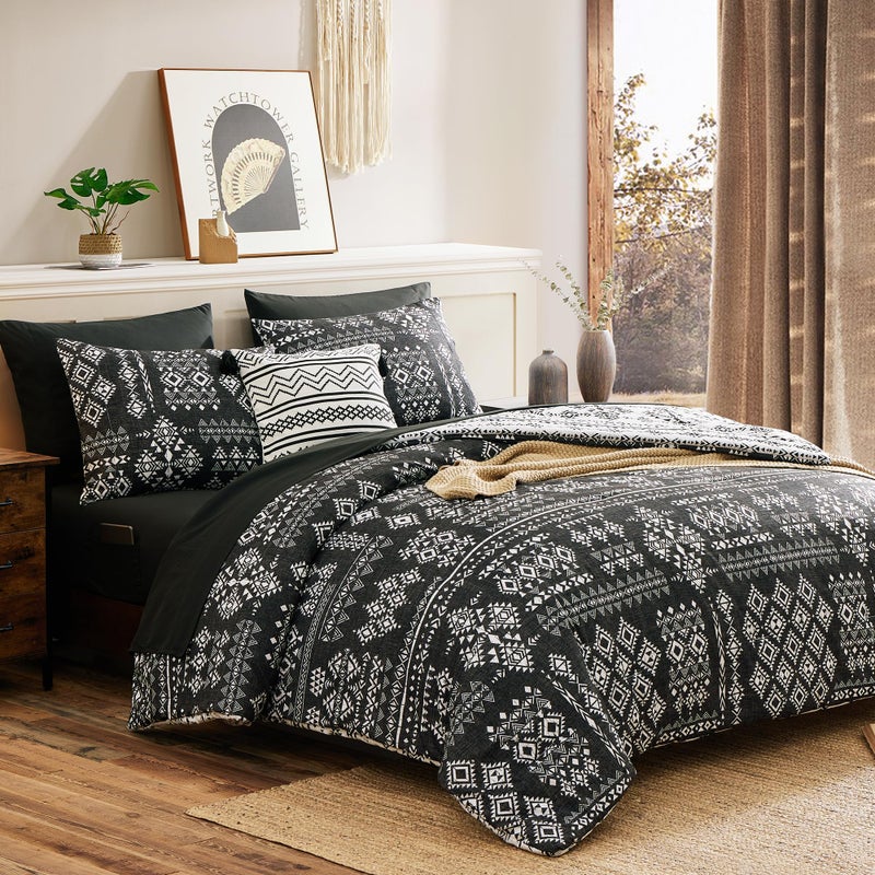 Geniospin Queen Comforter Set - 7 Pieces Reversible Bedding Set, Boho Bed in A Bag, Lightweight Soft Aztec Bedding, All Season Bed Comforter Set with Sheets, Pillowcases & Shams - Image 3