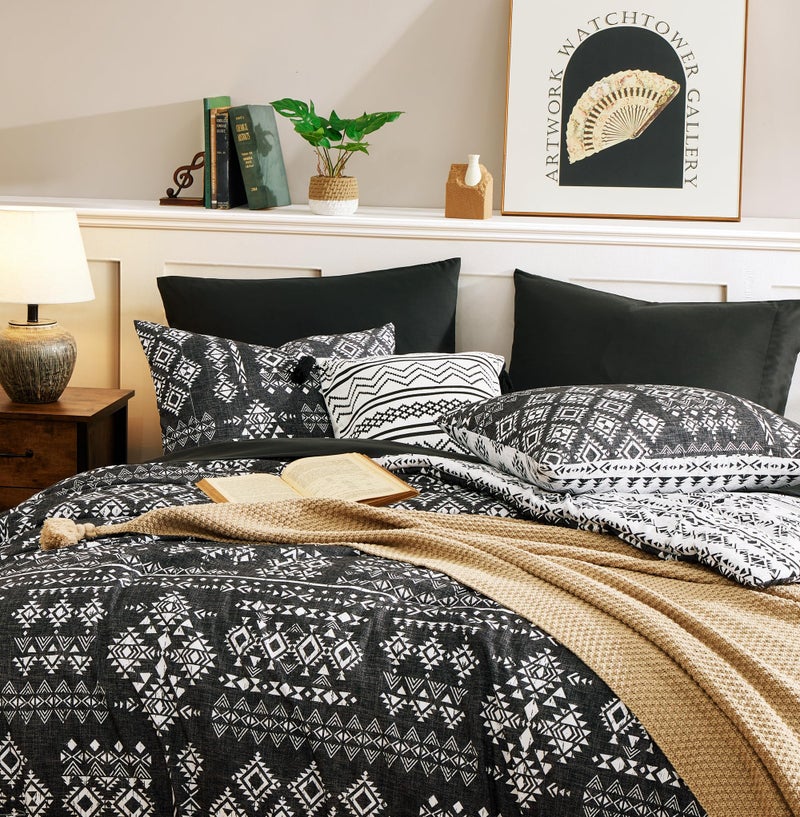 Geniospin Queen Comforter Set - 7 Pieces Reversible Bedding Set, Boho Bed in A Bag, Lightweight Soft Aztec Bedding, All Season Bed Comforter Set with Sheets, Pillowcases & Shams - Image 5