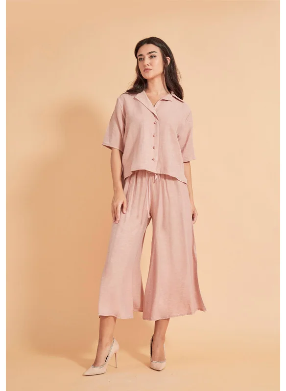 Thouq Notched Collar Button Down Shirt & Cropped Trousers Set