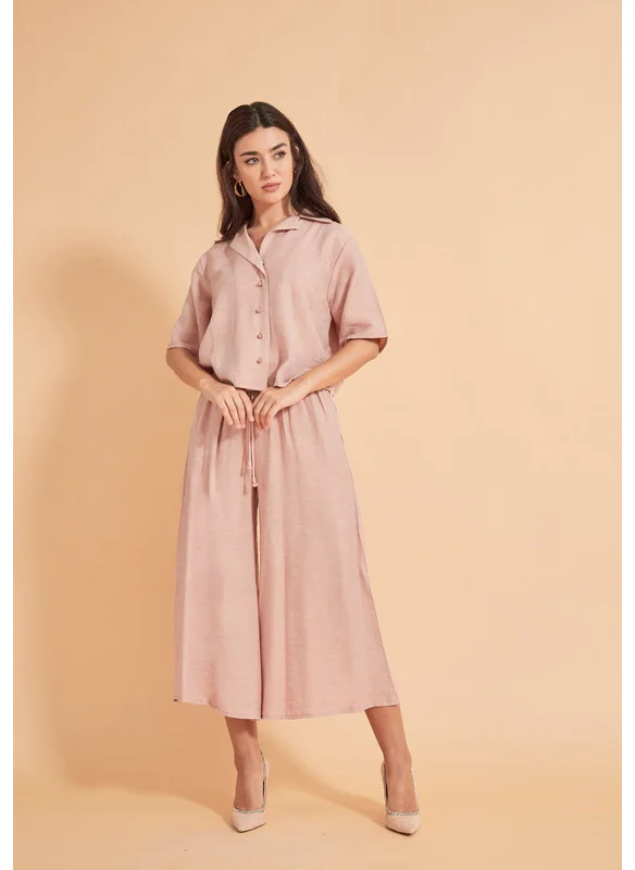 Thouq Notched Collar Button Down Shirt & Cropped Trousers Set