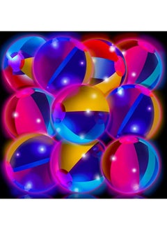 Floating And Inflatable Led Glow In The Dark Beach Ball Toy Rainbow Color 9 Inch From Inflated To Deflated For Summer Pool Birthday Party Kids(10 Pcs)