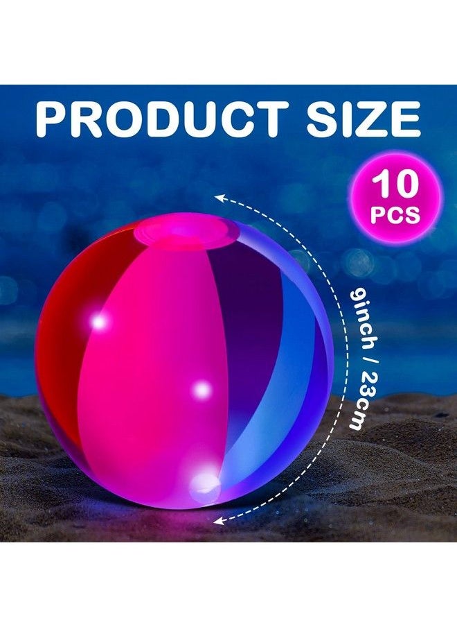 Zhanmai - Floating And Inflatable Led Glow In The Dark Beach Ball Toy Rainbow Color 9 Inch From Inflated To Deflated For Summer Pool Birthday Party Kids(10 Pcs) - Image 1