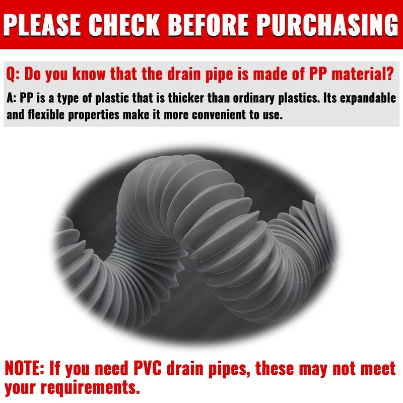 VIVIDA Sink Drain Pipe 1-1/2", Flexible Drain Pipe, 7.5"-17.7" Expandable Flexible P Trap for Bathroom and Kitchen, Under Sink Plumbing, 1-1/4" Adapter Included, Gray, 1 PACK - Image 4