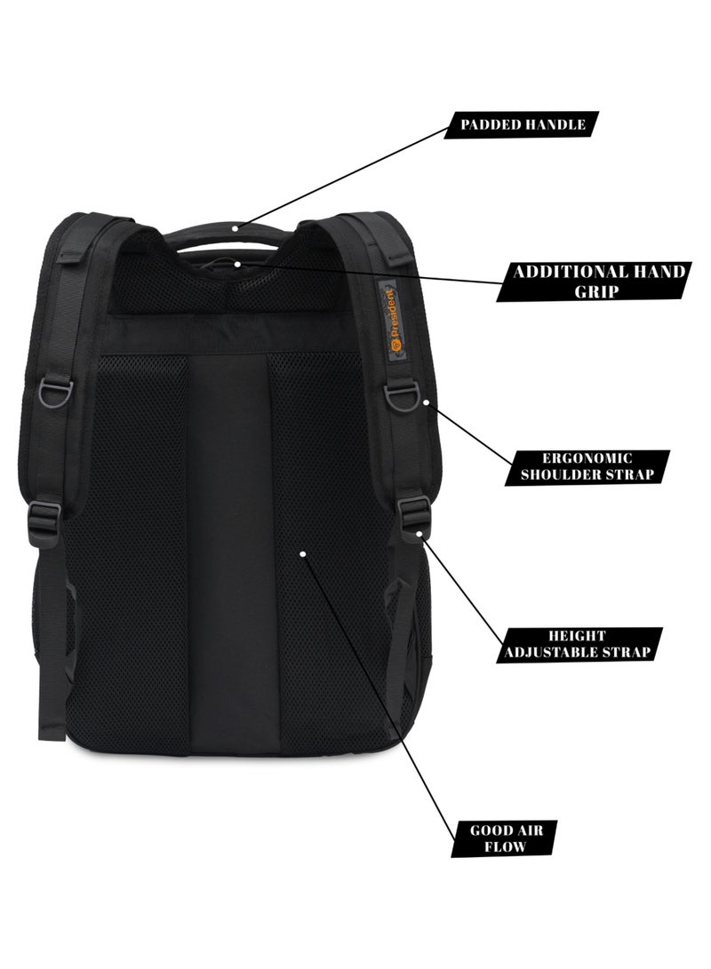 PRESIDENT Premium Daily Backpack Waterproof, Fits 19” Laptop, Lightweight & Durable Travel Backpack for Work, Study & Daily Use (Black) MODEL-BPP00455 - Image 3
