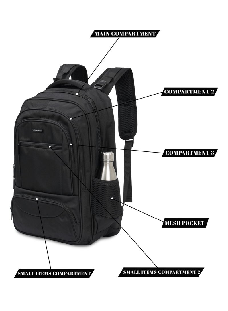 PRESIDENT Premium Daily Backpack Waterproof, Fits 19” Laptop, Lightweight & Durable Travel Backpack for Work, Study & Daily Use (Black) MODEL-BPP00455 - Image 4