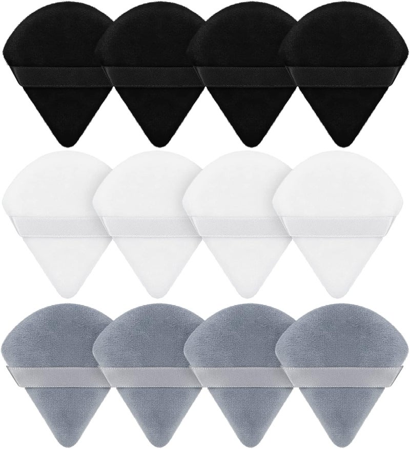 Maitys 12 Pieces Powder Puff Triangle Face Makeup Cosmetic for Loose Powder Soft Body Washable Reusable Foundation Sponge Mineral Wet Dry Makeup Tool(Black, Gray, White, Small) - Image 1