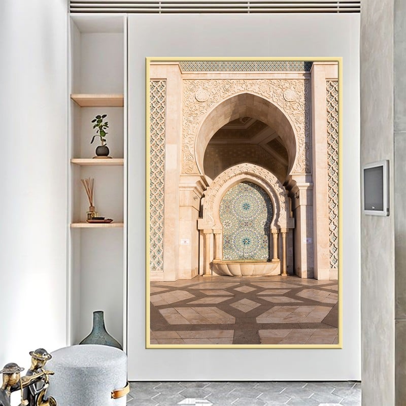 Marktna One piece: a canvas painting with a mosque design and a hollow frame, measuring (50×70). - Image 1