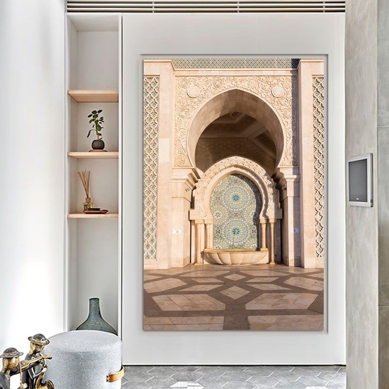 Marktna One piece: a canvas painting with a mosque design and a hollow frame, measuring (50×70). - Image 3
