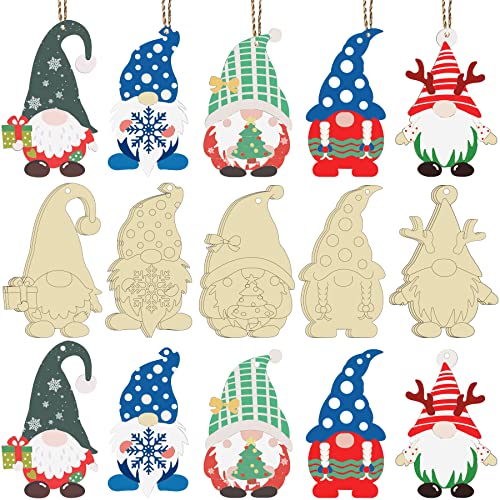 PEVOGON 25 Pieces Christmas Wooden Gnome Cutouts Slices Unfinished Blank Wood Hanging Ornaments with 25 Ropes for Christmas Tree DIY Craft Making Painting Home Decor - Image 1