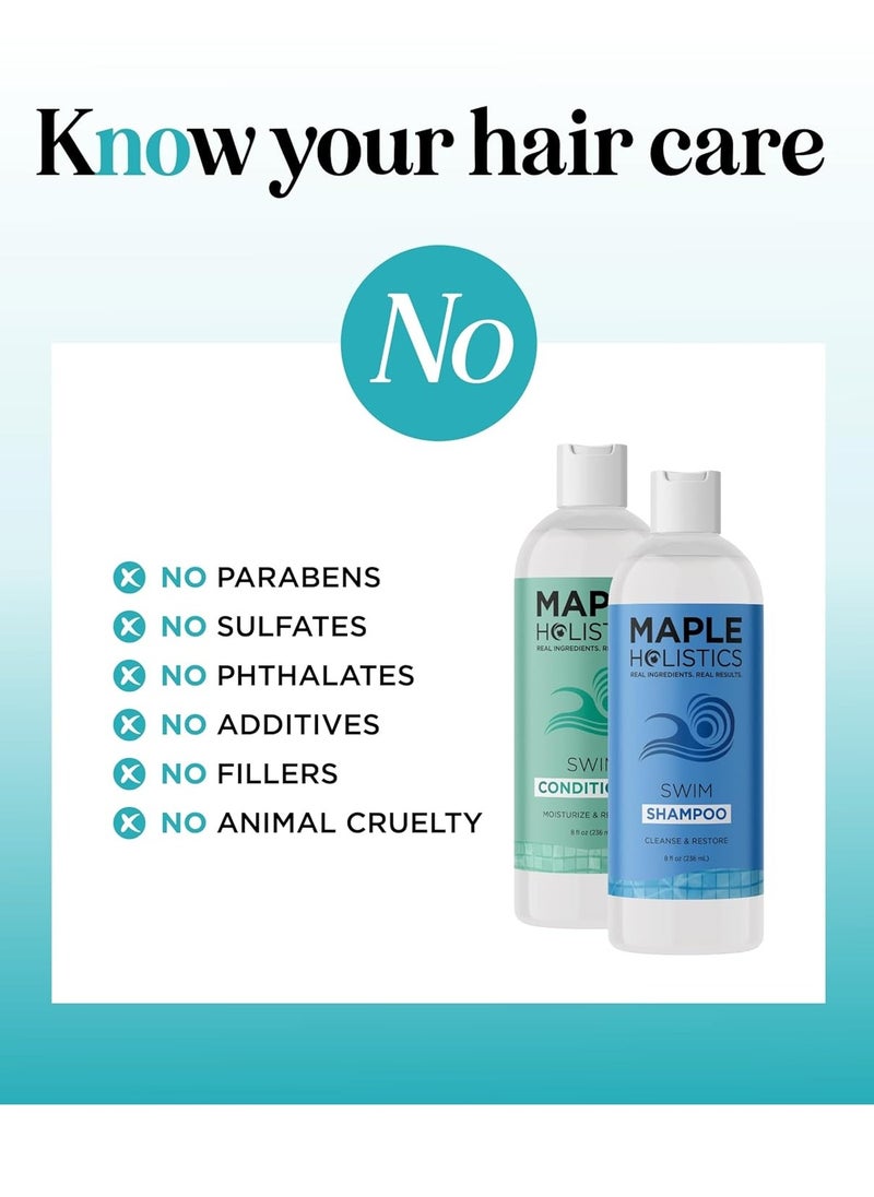 Maple Holistics - After Swim Shampoo and Conditioner Set - Chlorine Shampoo and Conditioner for Swimmers with Tea Tree and Rosemary Oil - Clarifying Shampoo for Hard Water Chlorine and Saltwater with Replenishing Oils - Image 1