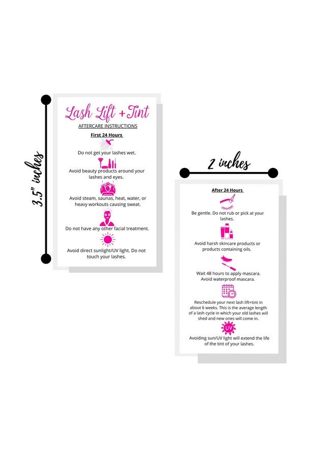 Boutique Marketing LLC Lash Lift + Tint Aftercare Instruction Cards ; 50 Pack ; 2 X 3.5” Inches Business Card Size ; Eyelash Lift And Tint Kit At Home Diy Aftercare Supplies ; White With Pink Icon Design - Image 4