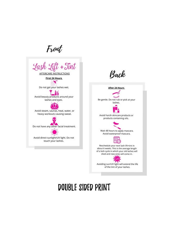 Boutique Marketing LLC Lash Lift + Tint Aftercare Instruction Cards ; 50 Pack ; 2 X 3.5” Inches Business Card Size ; Eyelash Lift And Tint Kit At Home Diy Aftercare Supplies ; White With Pink Icon Design - Image 5