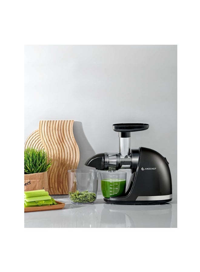 amzchef Cold Press Slow Juicer, Electric Masticating Machine for Fruits and Vegetables, with 2 Cups and Brush - Image 2