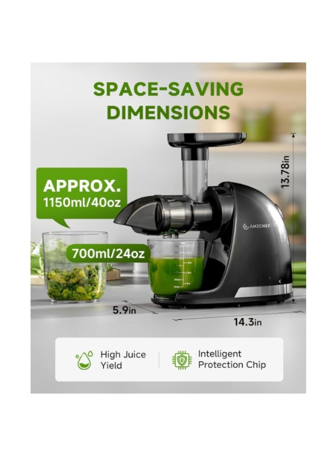 amzchef Cold Press Slow Juicer, Electric Masticating Machine for Fruits and Vegetables, with 2 Cups and Brush - Image 3