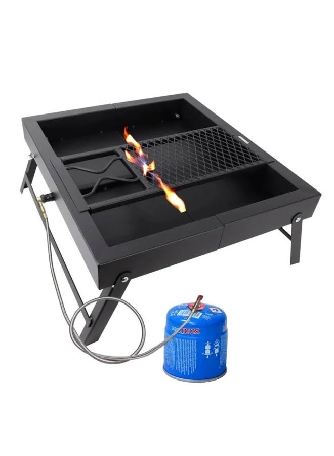 عائلة التخييم شواية قابلة للطي 3 في 1 مع حقيبة حمل، خرطوم غاز، ودعامة متحركة - Image 2